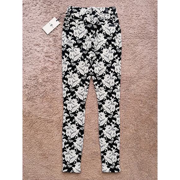 NWT 7 For All Mankind High Rise Skinny Jeans White Rose Jacquard 24 Feminine - Picture 4 of 9